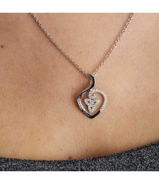 Heart Shaped CZ Trinity Pendant - On Neck