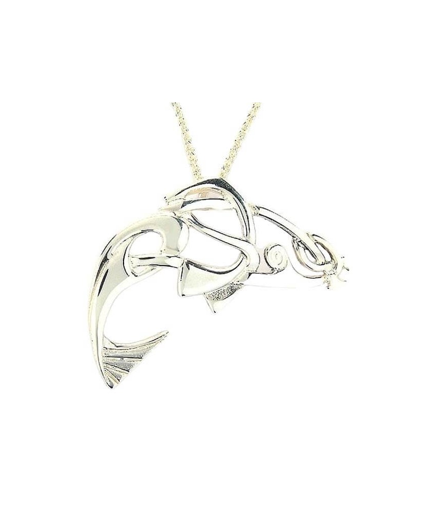 Celtic Salmon Pendant - White Gold or Silver