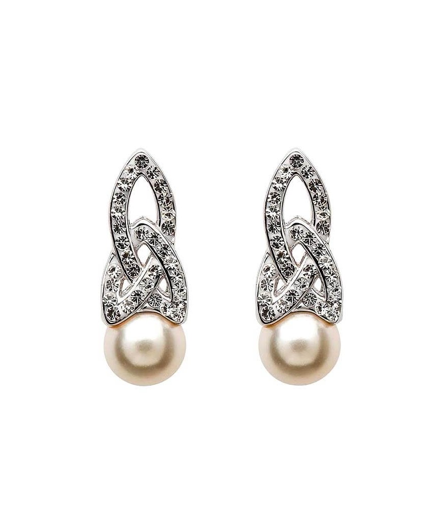 Trinity Knot Pearl Earrings with Swarovski Crystals