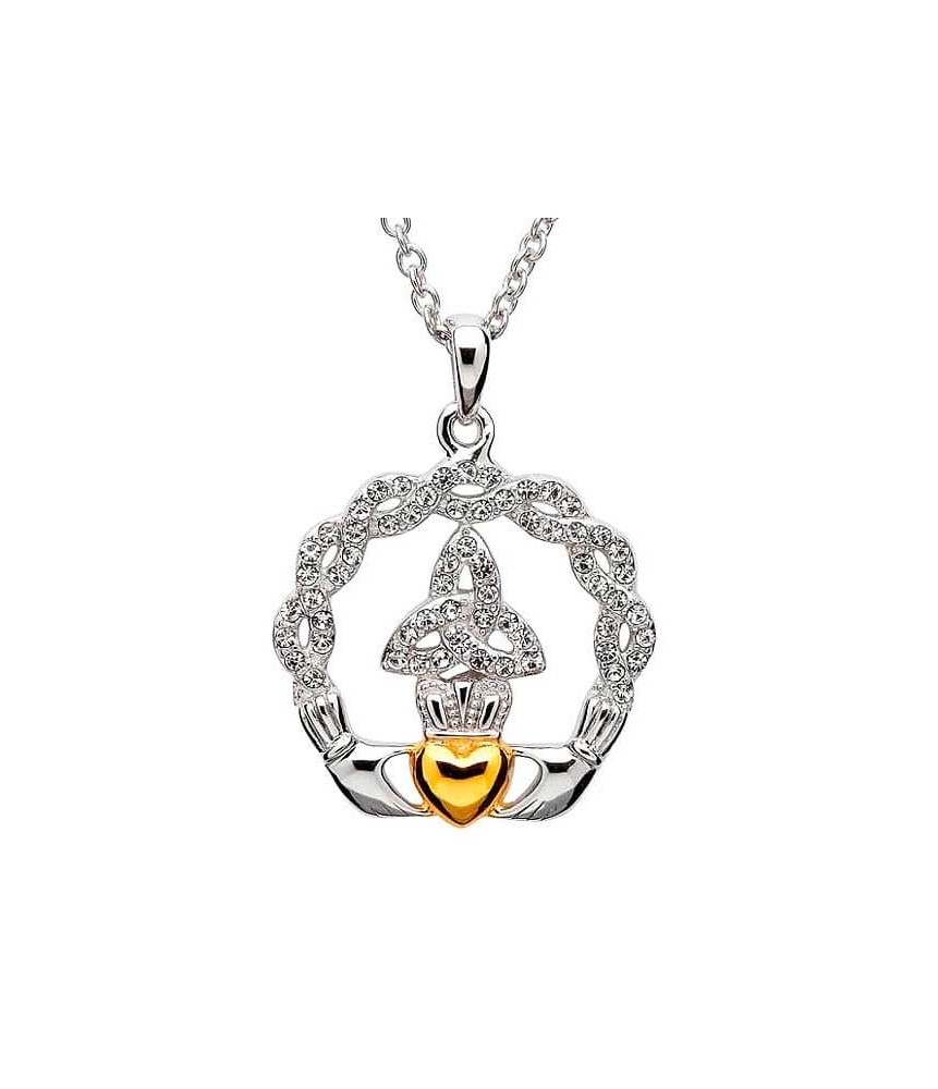 Claddagh Dreieinigkeit Anhänger mit Swarovski-Kristallen