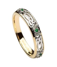 Emerald Trinity Knot Ring - Yellow & White Gold