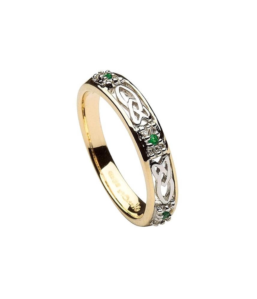 Bague noeud Trinité émeraude - or jaune et blanc