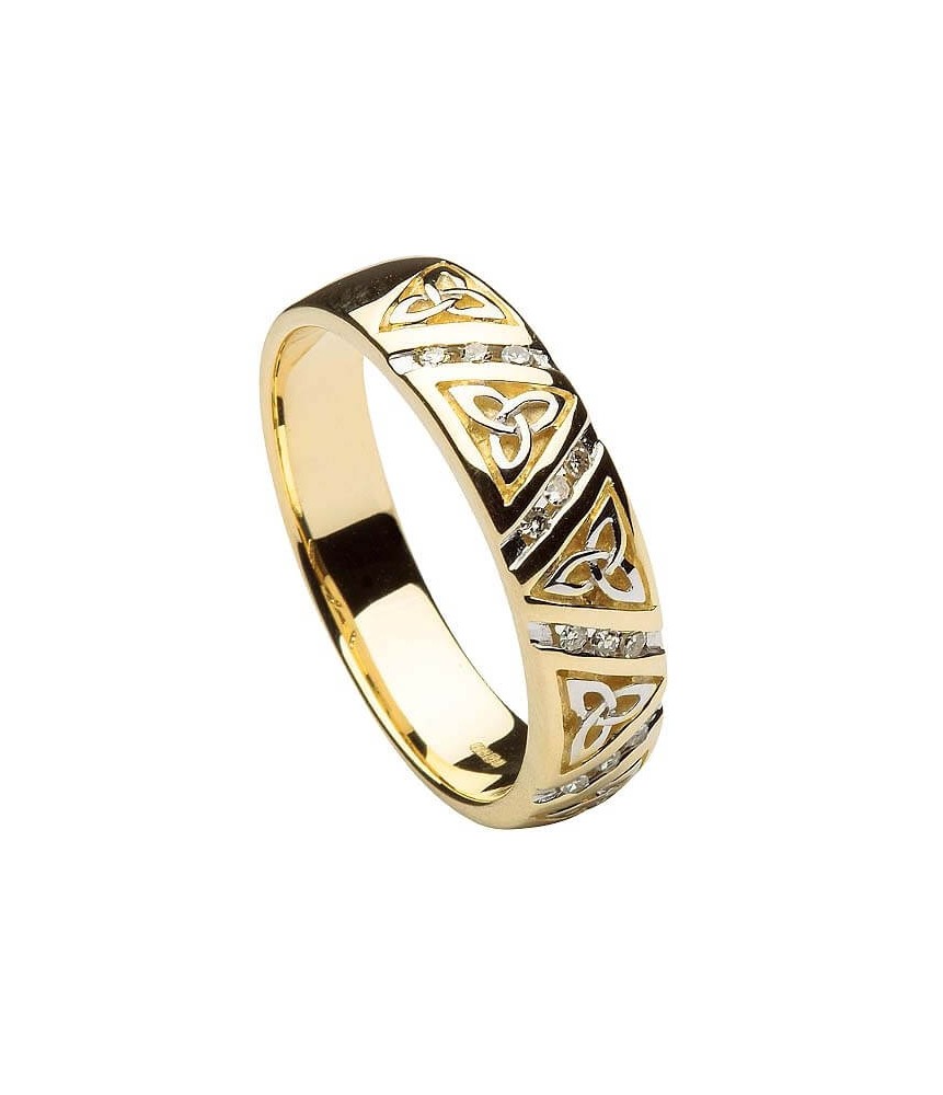 Femmes anneau de mariage noeud trinité diamant - or jaune