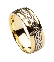 Bague de mariage en noeud celtique pour femme - Or jaune et blanc