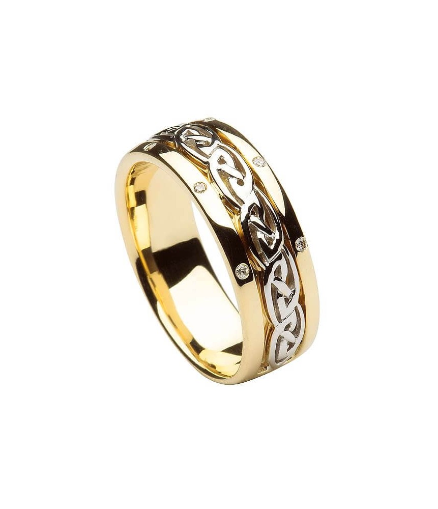 Women's Inset Celtic Knot Wedding Band - Yellow and White Gold