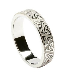 Men's Embossed Trinity Knot Wedding Ring - White Gold or Silver