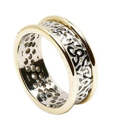 Bague trinité femme avec bordure - Blanc avec garniture jaune