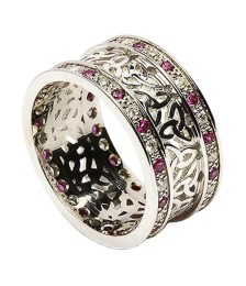 Trinity Cluster Ring with Ruby Trim - All White Gold