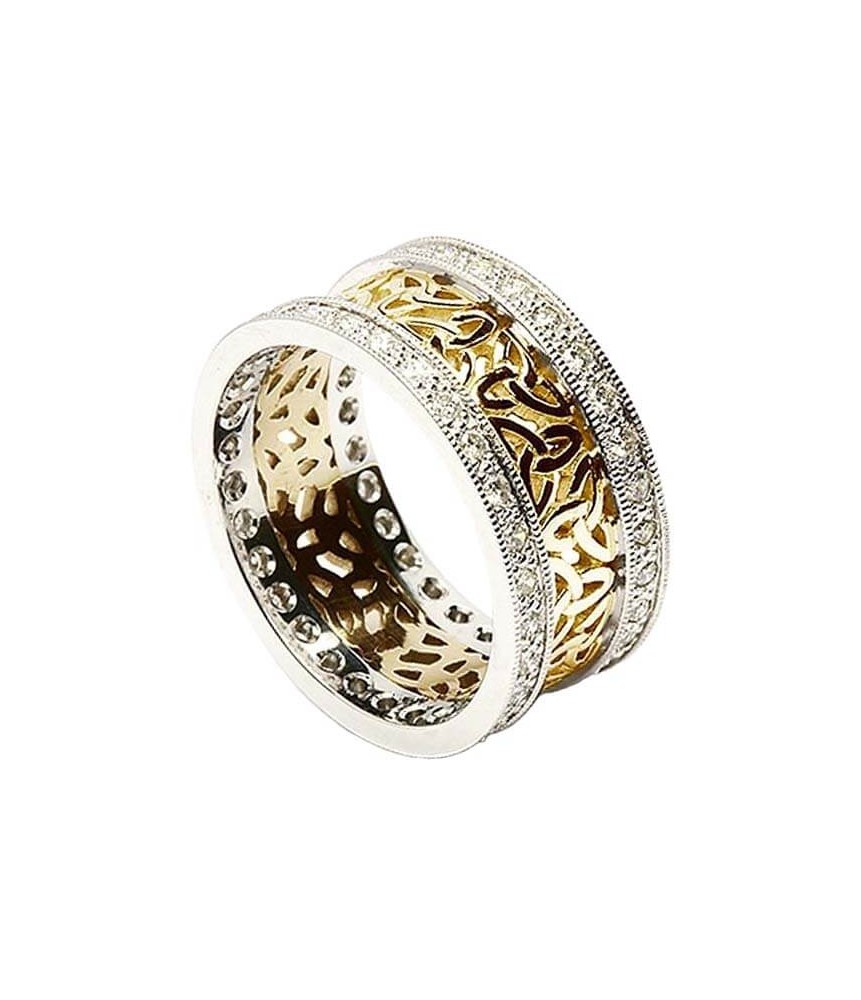 Trinity Cluster Ring with Diamond Trim - Yellow with White Trim