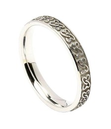 Women's Celtic Hearts Wedding Band - White Gold