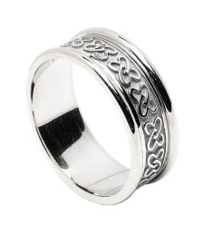 Men's Celtic Hearts Band with Trim - All White Gold