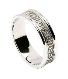 Women's Celtic Hearts Band with Trim - All White Gold