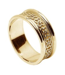 Men's Celtic Hearts Band with Trim - All Yellow Gold