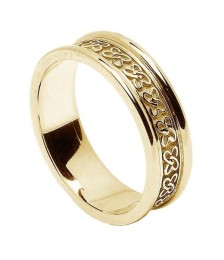 Women's Celtic Hearts Band with Trim - All Yellow Gold