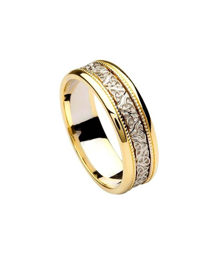 Men's Trinity Knot Wedding Band - White with Yellow Gold Trim