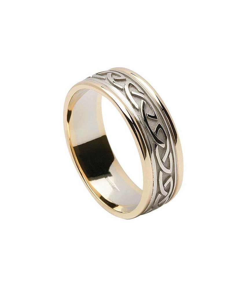 Women's Embossed Celtic Knot Ring - White Gold with Yellow Gold Trim