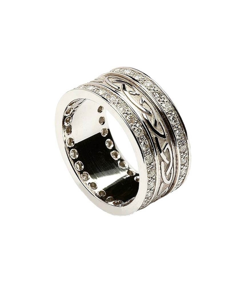 Bague noeud celtique en relief avec bordure en diamant - Tout en or blanc