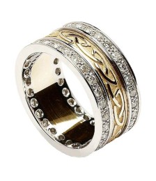 Bague noeud celtique en relief avec bordure en diamant - or jaune et blanc