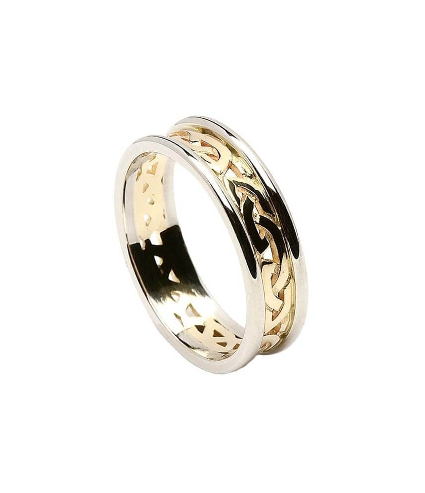 Women's Celtic Knot Ring with Trim - Yellow with White Gold Trim