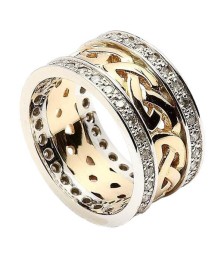 Bague noeud celtique avec garniture en diamant - jaune avec garniture en or blanc