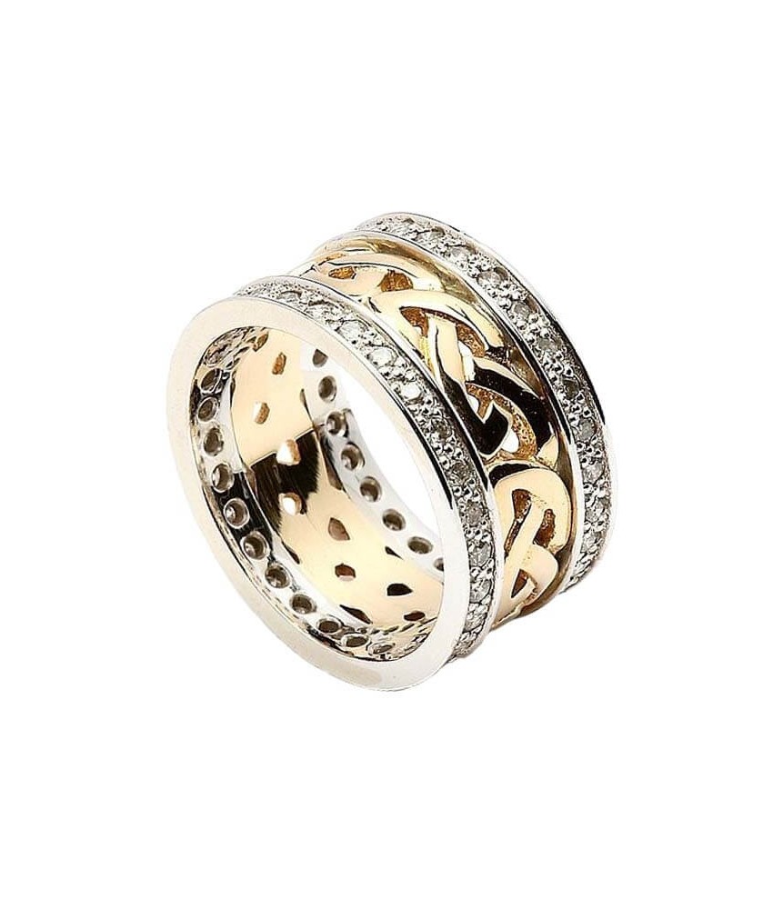 Celtic Knot Ring with Diamond Trim - Yellow with White Gold Trim