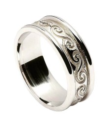 Celtic Spiral Band with Trim - All White Gold