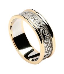 Celtic Spiral Band with Trim - White with Yellow Gold Trim