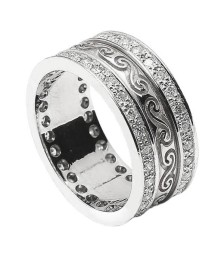 Celtic Spiral Band with Diamond Trim - All White Gold