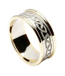 Bague noeud celtique gravé pour homme avec bordure - blanc avec bordure jaune