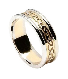 Bague noeud celtique gravé pour femme avec bordure - jaune avec bordure blanche