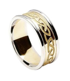 Bague noeud celtique gravé pour homme avec bordure - jaune avec bordure blanche