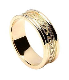 Bague noeud celtique gravé pour femme avec bordure - tout or jaune