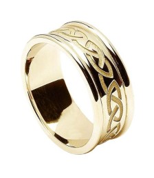 Bague noeud celtique gravé pour homme avec bordure - tout or jaune