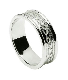 Bague noeud celtique gravé pour femme avec bordure - tout or blanc