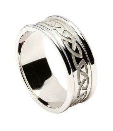 Bague noeud celtique gravé pour homme avec bordure - tout or blanc