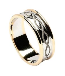 Engraved Spiral Ring with Trim - White with Yellow Gold Trim