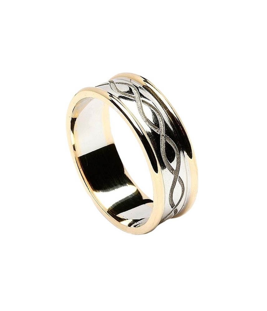 Gravé Bague en spirale avec garniture - Blanc avec garniture en or jaune