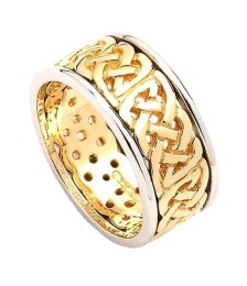 Large bague de mariage percée avec bordure - Or jaune et blanc