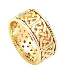 Wide Pierced Wedding Ring with Trim - Yellow and White Gold