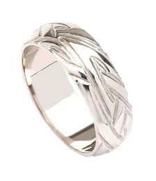 Wide Celtic Weave Design Ring - White Gold