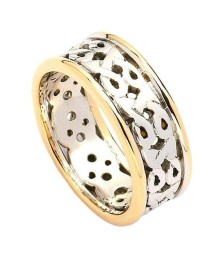 Bague de mariage celtique étroite avec bordure - Or blanc avec bordure jaune