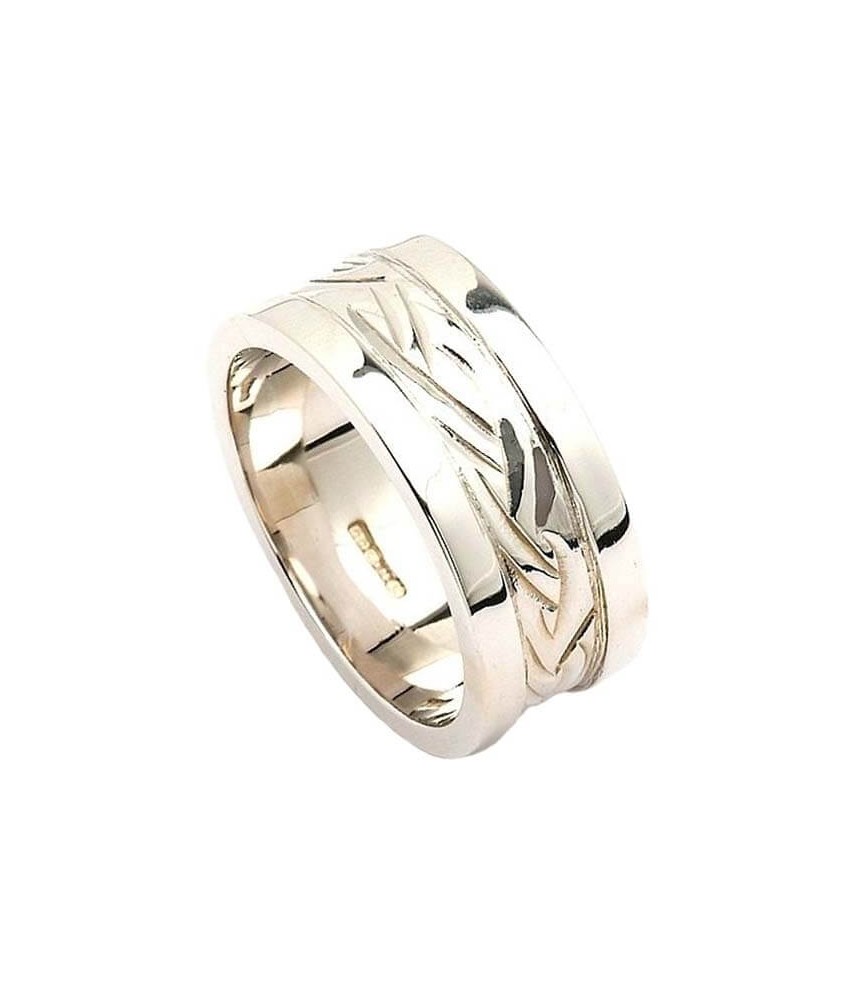 Celtic Weave Wedding Ring with Trim - White Gold