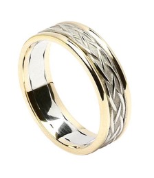 Bague à tissage celtique avec bordure - Blanc avec bordure jaune