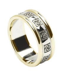 Women's Celtic Wedding Ring with Trim - White with Yellow Gold Trim