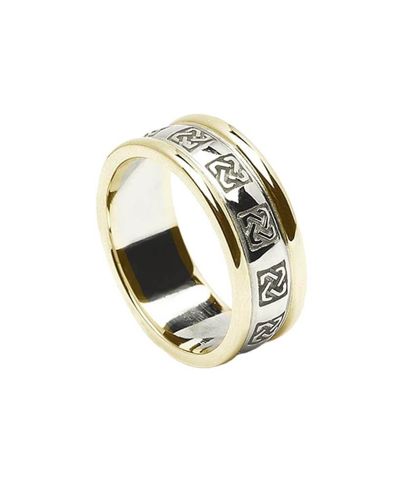 Women's Celtic Wedding Ring with Trim - White with Yellow Gold Trim