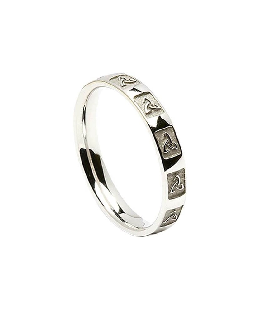 Women's Carved Trinity Knot Wedding Ring - White Gold or Silver