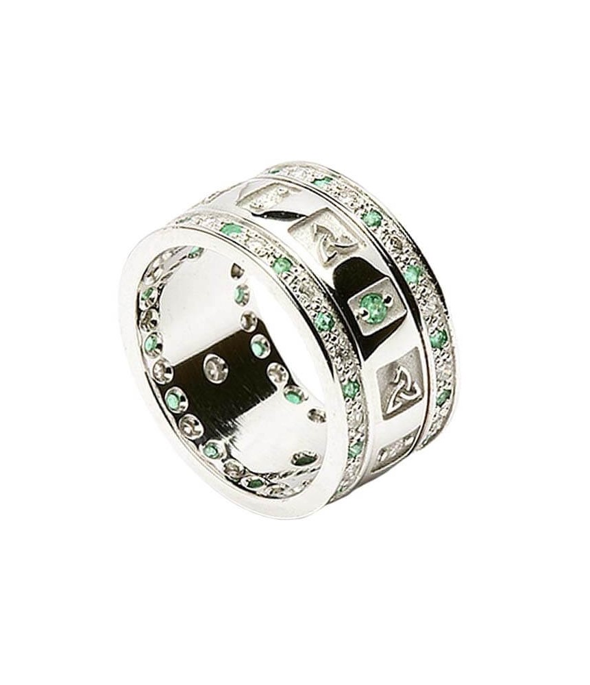 Trinity Ring with Emeralds and Diamonds - All White Gold