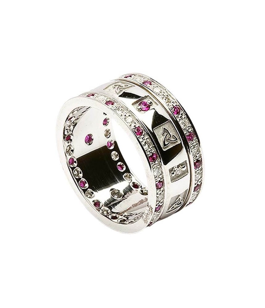 Trinity Ring with Rubies and Diamonds - All White Gold