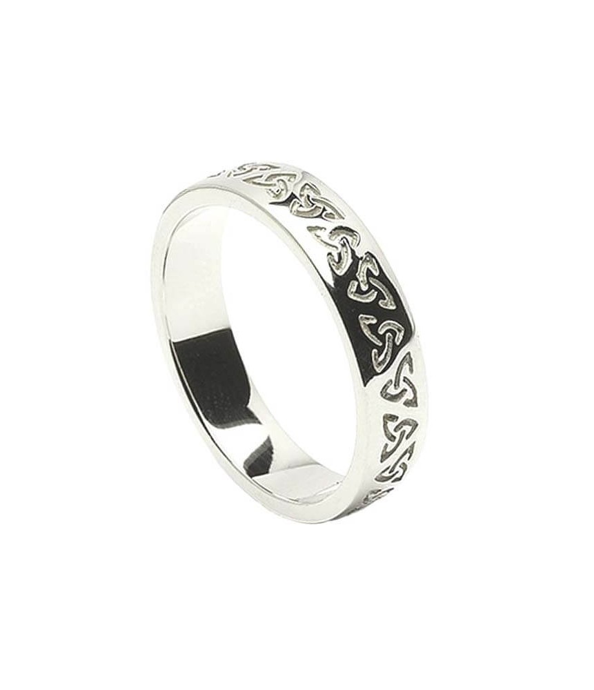 Mens Etched Trinity Knot Wedding Band - White Gold or Silver