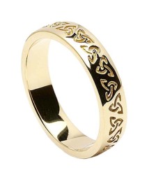 Mens Etched Trinity Knot Wedding Band - Yellow Gold